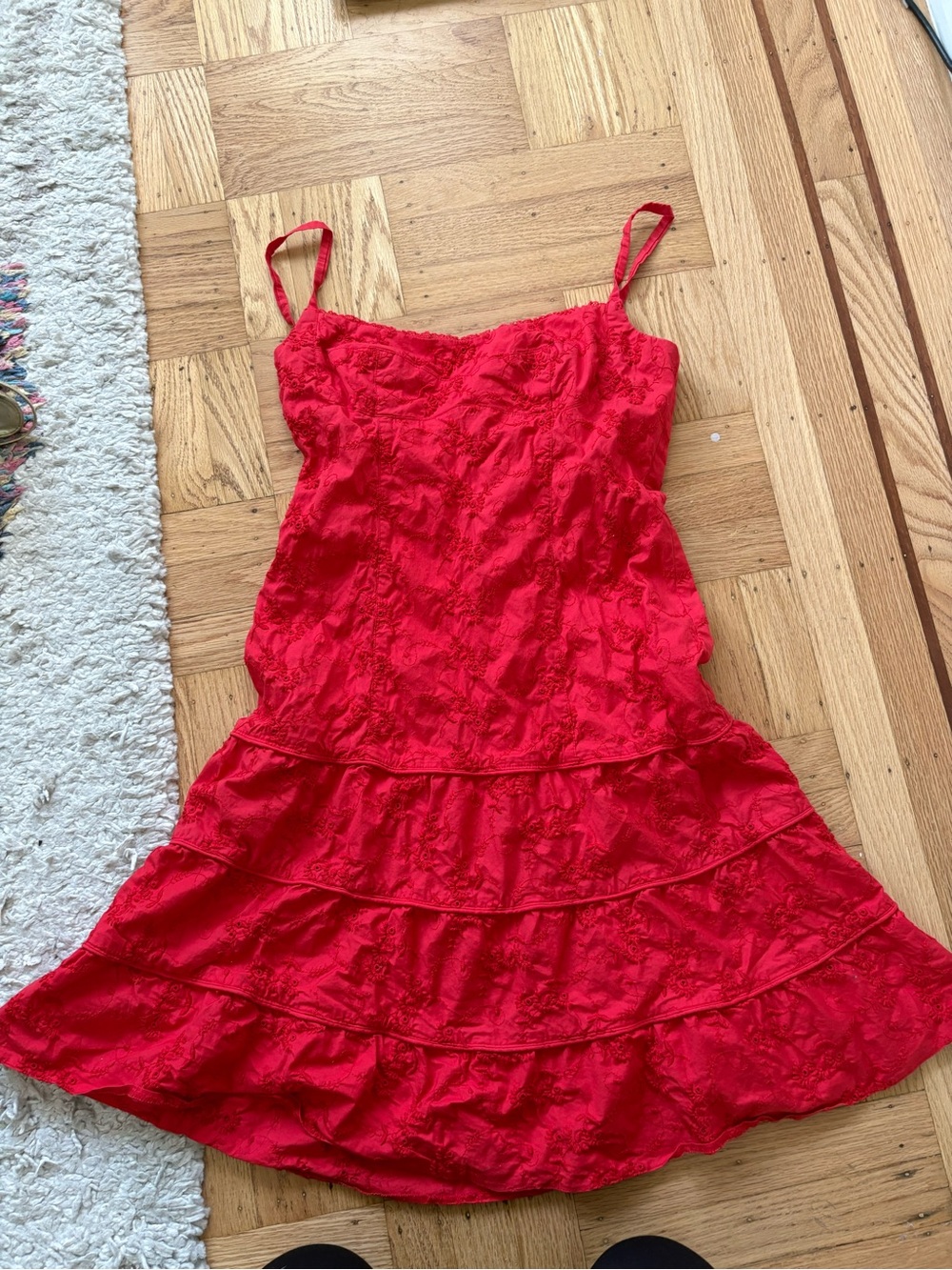 Nanette Lepore Red eyelet Jacquard Spaghetti Strap mini Dress